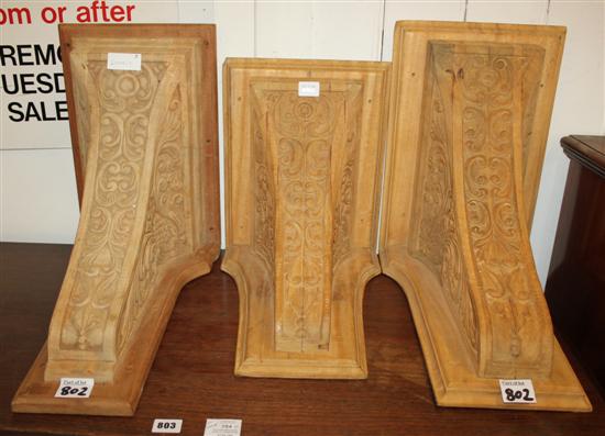 3 carved wood brackets